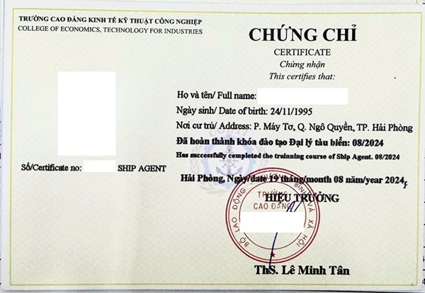 Chứng chỉ Đại Lý Tàu Biển