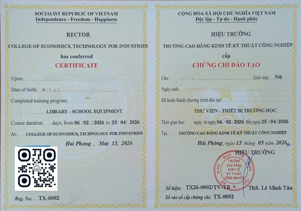Chứng chỉ Nghiệp Vụ Thư Viện – Thiết Bị Trường Học