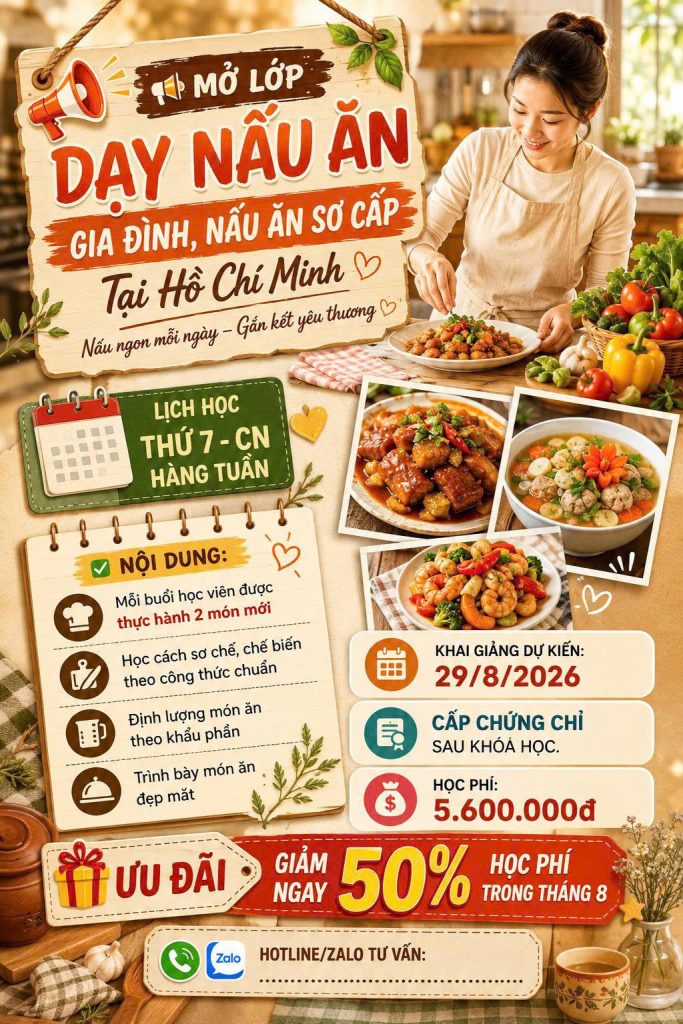 Lớp Dạy Nấu Ăn Tự Chọn Tại TP.HCM